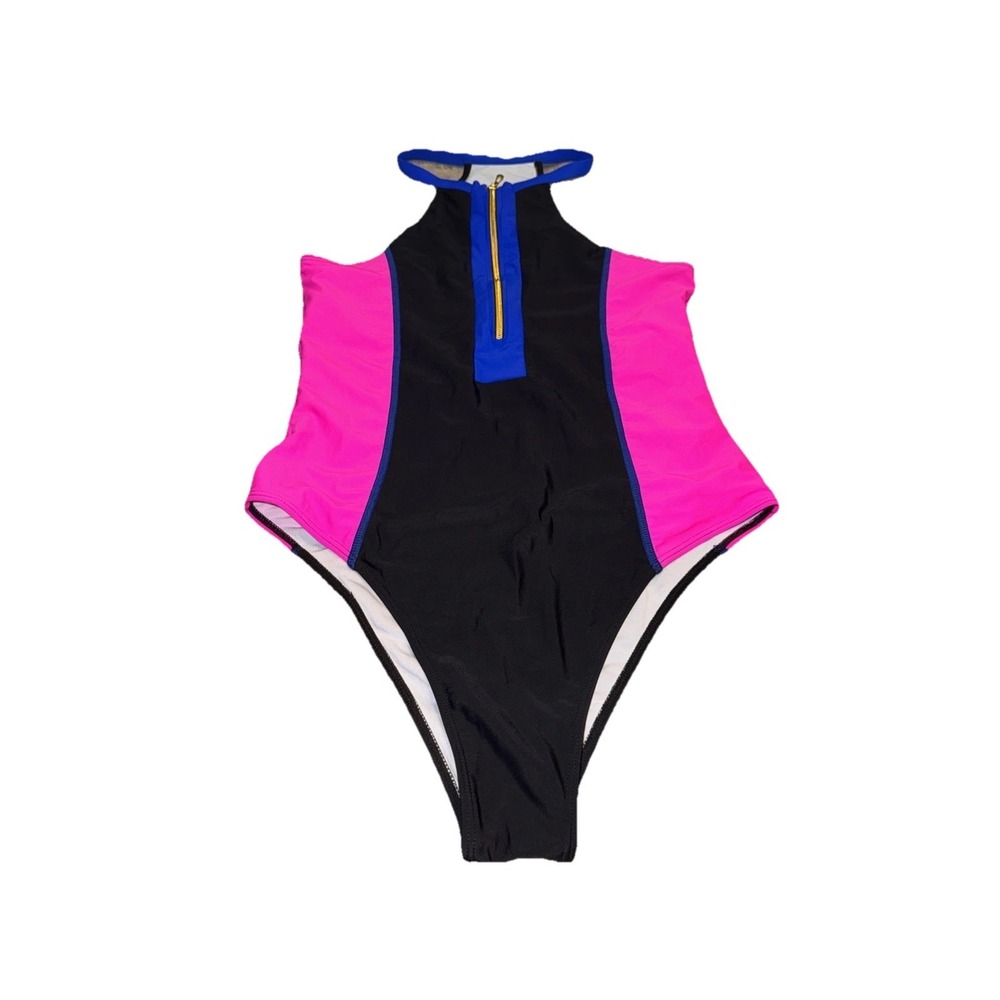 BIKINX Womens Swimsuit High Cut hot pink blue with‎ zipper Sz XL X-large